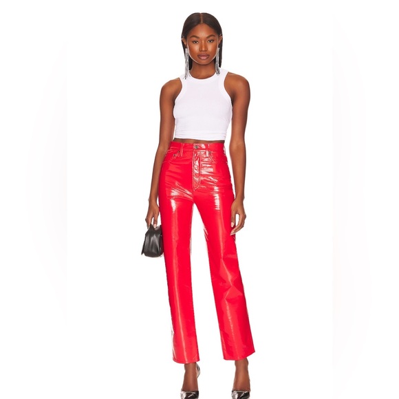 Agolde Recycled Leather 90's Pinch Waist Jeans in Chilli Patent 26 NWOT Revolve - Picture 2 of 4